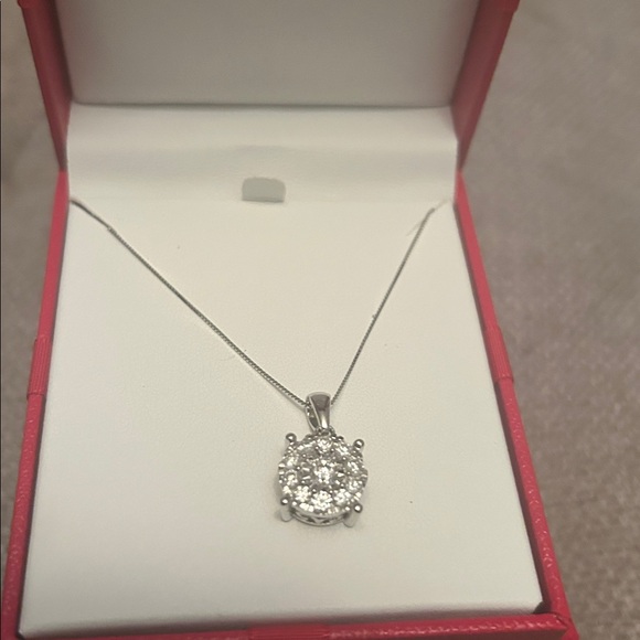 DIAMOND HALO 18” PENDANT NECKLACE 3/4ct.tw.) 14k WHITE GOLD - Picture 6 of 8